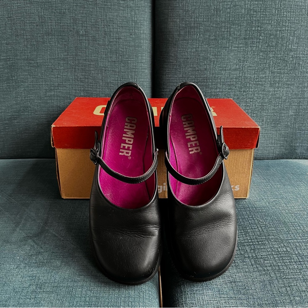 Camper Black Flats with Pink Insole